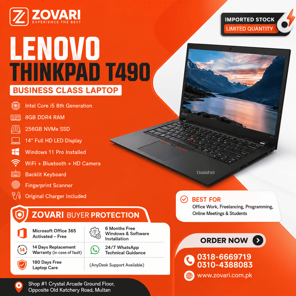 Lenovo Thinkpad T490 Core i5 8th Gen Ram 8GB SSD 256GB 14″ FHD LED