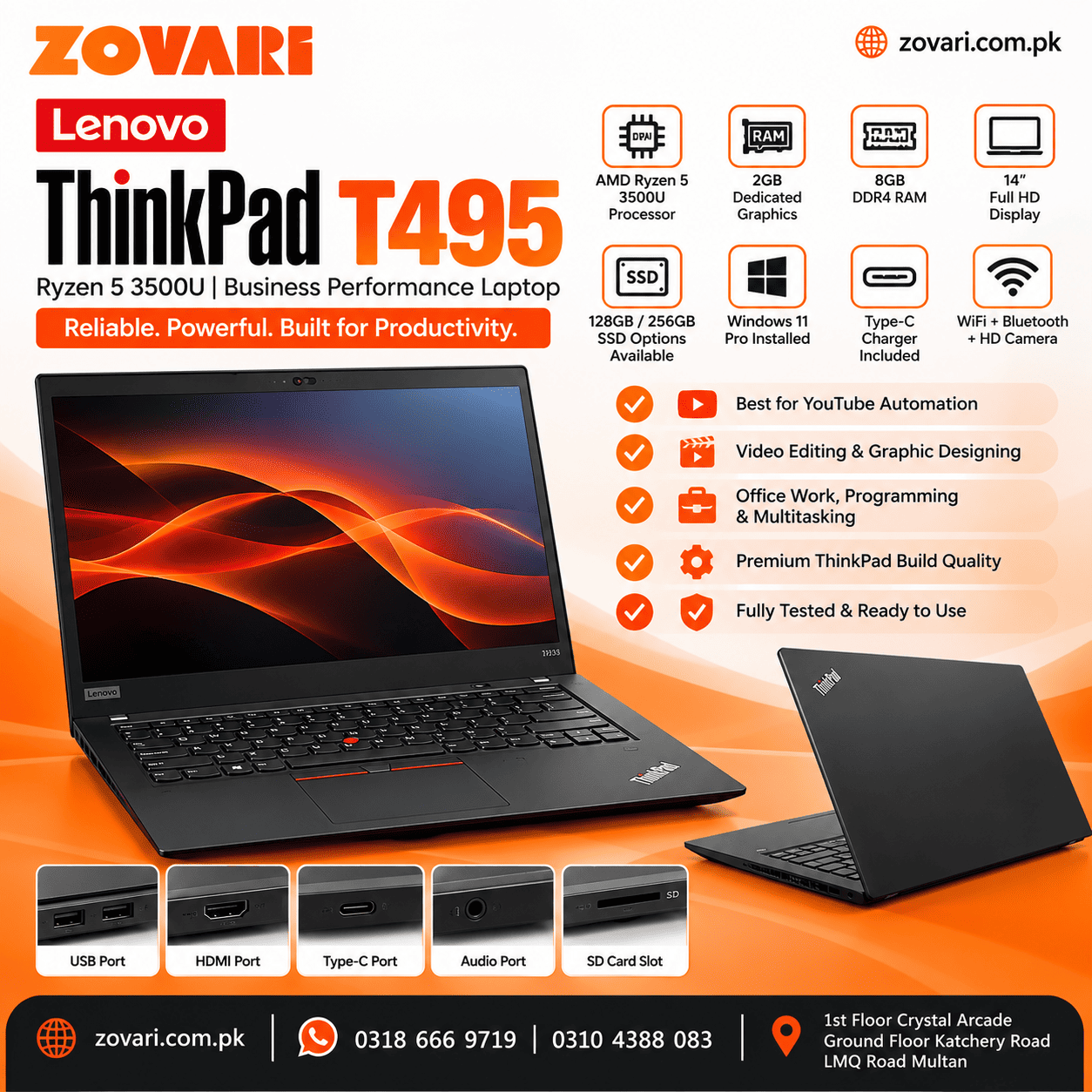 Lenovo thinkpad T495 ryzen 5 3500u 2gb dedicated gpu | Type c charger